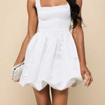 Lulus NWOT  XS Regal Cutie White Satin Square Neck Bubble-Hem Mini Dress Photo 0