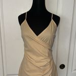 CREAM NUDE ASYMMETRICAL BODYCON WRAP FRONT CAMI DRESS Photo 1