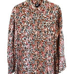 Lands' End Womens Linen Button Up Top Size L Leaf Print Tropical Beachy Loose Photo 0