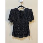 Papell Boutique Adrianna‎  Evening Black 100% Silk All Over Beaded Top Small Photo 2