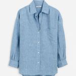 Madewell Shirred Button Up Linen Shirt Women’s Sz Small Sunfaded Blue Top NWT Photo 3