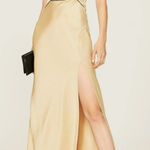 Bec & Bridge Dress Womens 10 Gold Yellow Hazel Cutout Slit Side Gown Satin Photo 0