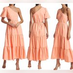 WAYF Maxi dress puff sleeve One Shoulder Cut Out Tiered midi Dress peach ruffles Photo 1