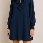 Babaton Reuben Navy Tie Neck Long Sleeve Shift Dress Size Small Photo 0