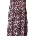 Natural Life Red Blue Floral Smocked Midi Ruffle Dress Summer Size M/L Boho Photo 0