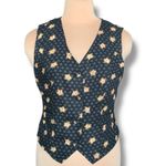 Vintage 90s Black Floral Suit Vest Button Front Adjustable Tie Back Cottage Size 10 Photo 8