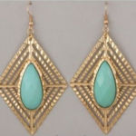 Gold and mint stone metal earrings Photo 0
