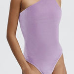 Fabletics Gigi Velour One Shoulder Bodysuit Bright Lilac Size Large 10 NWT Photo 0