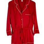 Victoria's Secret  Red Satin Rhinestone Romper 1 Piece Pajamas Shorts Size Large Photo 2