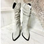 IRO Paris Marliag Mid-Calf Stacked Heel Gathered Suede Boots Light Gray 40/9.5 Photo 7