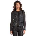 IRO  38 US 4 Lina Knit Gray Wool Blend Leather Trim Moto Jacket Women’s Open Knit Photo 1