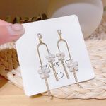 Women's Crystal Flower Dangle Drop Earrings Gold Photo 6
