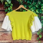 Entro  Twofer Puff Short Sleeve Knit Blouse Medium Sweater Lime Green Preppy Photo 3