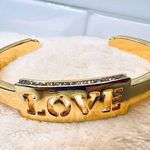 Gold Tone "Love" Affirmation Wide Bracelet with Crystals Costume Jewelry Photo 0