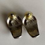 Vintage 80s Iridescent Art Deco Style Silver Pierced Earrings Green Photo 2