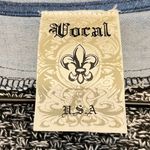 Vocal  Women’s Mixed Media Chambray Knit Long Sleeve Pullover Hoodie Size L Photo 2