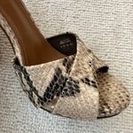 Tory Burch Tan/Brown/Cream Snakeskin Leather Criss Criss Open Toe Heels Photo 10