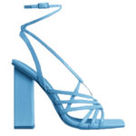 EGO  Square Toe Strappy Sandal Heel Aqua Patent Square Block Heel Sz 8 Photo 0