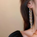 18K Gold Plated Long Tassel Pearl Dangle Drop Earrings for Women Photo 4