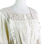 Anthropologie NWT  Love Sam Boho Cotton Lace Peplum Full Sleeve Top Ecru Size S Photo 4