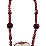 Vintage 90s Wooden Apple Beaded Necklace Teacher Artsy Unique Statement Jewelry Red Photo 0