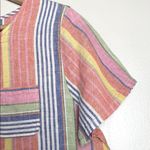 C&C California  Rainbow Stripe Linen Blouse Colorful Short Sleeve Top Size M Photo 2