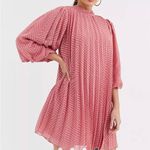 ASOS  DESIGN Tall pleated trapeze mini dress with puff sleeves in dobby size 2 Photo 3