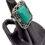 Boutique Boho Western Large Rectangle Turquoise Costume Ring Silver Toned 7 Adjustable Photo 1