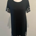 Loft NWT Petite Black Knit Embroidered Dress Sz MP Photo 0