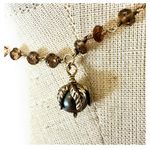 Smoky Quartz Beaded Necklace with Dark Pearl Acorn Pendant Photo 3