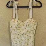 White with yellow floral mini dress, sweetheart, boho, festival, cottagecore Size M Photo 0