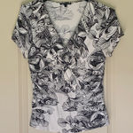 Cable & Gauge Black and White Fitted Wrap Blouse Short Sleeve ~ XL Photo 0