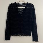 Hanky Panky Black Lace Button Front Cardigan Scalloped Hem Photo 0