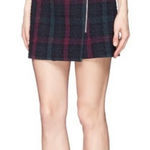 Elizabeth and James  Navy Blue Purple Plaid Zip Asymmetrical Mini Skirt Size 6 Photo 0