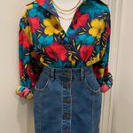 Notations VTG Retro 80s 90s Bold Colorful Floral Button-Up Long Sleeve Blouse Photo 2