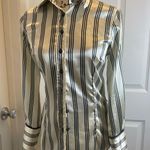 ZARA Satin Office Blouse STRECH Size Small Cream Black Lines Preppy Chic Photo 4
