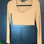 Ribbed crop top. Long sleeve. Light brown. Casual. Dressy. Women’s. Size xs. Photo 0