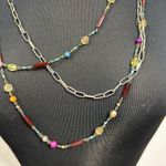 BEADED Multicolor Rainbow Beads Aged Brass Tone Multi Strand Necklace Photo 2