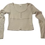 Pink Rose Oatmeal Long-Sleeve Waffle Knit Crop Top Medium Photo 4
