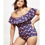 Eloquii Blue&Pink Flamingo Print One Piece Swimsuit Sz.14W Photo 1
