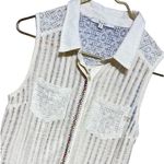 Miss Me  Cream Semi Sheer Lace and Bead Trimmed  Western Country Sleeveless Top Photo 3