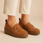 Naturalizer Soul Joyla Platform Loafers Tan Faux Suede Slip On Shoes 7M Brown Size 7 Photo 0