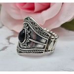 None Cute Silver Tone & Black Statement Stretch Ring One Size Western Bojo Casual Photo 6