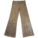 Paige  Leenah Coated Metallic Shimmer High Rise Wide Leg Jeans Latte Tan Size 32 Photo 3