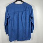 Old Navy  Linen Blend Top Button Down‎ 3/4 Sleeve Casual Blue Shirt XL Coastal Photo 3