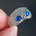 Cute blue crystal eyes owl open ring Silver Photo 1