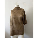 Vintage 80s Jintu Brown Knit shawl collar short sleeve wool blend Cardigan M Size L Photo 1