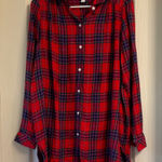 J.Jill  Vibrant Red and Blue Plaid Shirt Photo 0