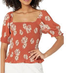 Madewell  Georgette Lucie Floral Smocked Top‎ Square Neck Puff Sleeve Rust Size M Photo 0