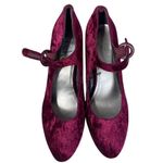 Impo  Womens Velvet Mary Jane Shoes Burgundy Red Buckle Strap Block Heel Size 7 Photo 1